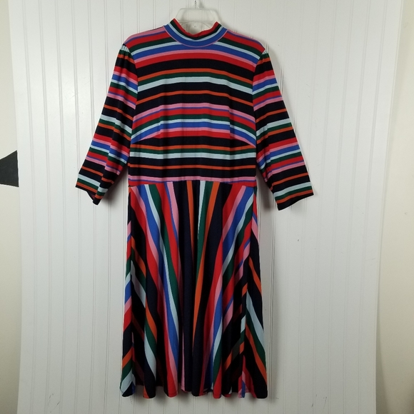 Eloquii Rainbow Striped Fit and Flare Dress Women's Size 18 Low Back Tie Neck - Picture 5 of 10